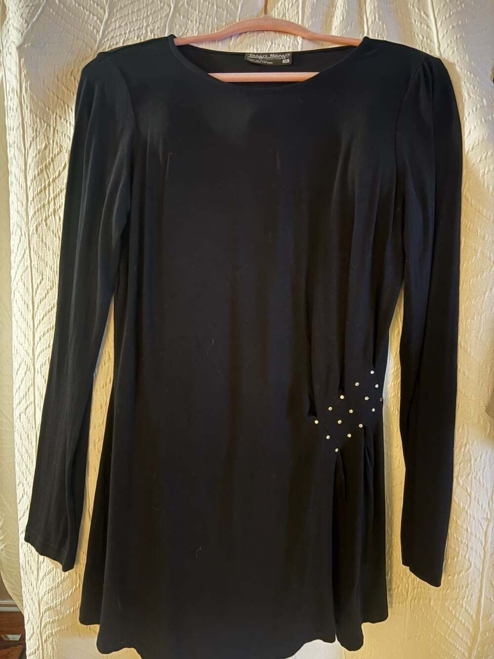 Tango Mango Collection Long Sleeve Tunic Size M Black Rhinestone Accent